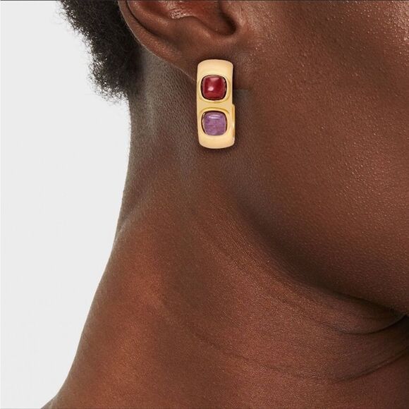 ✨NWT✨Universal Thread Semi-precious Lepidolite Stone Embellished Hoop Earrings - Picture 4 of 5